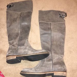 Gray knee high boots
